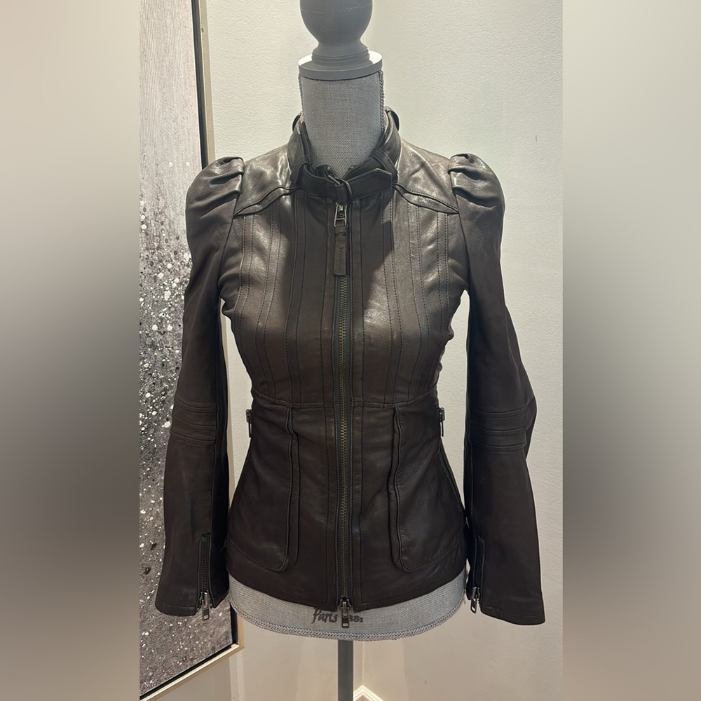 Mackage Leather Gun Metal Shade Jacket.  Women’s XSmall